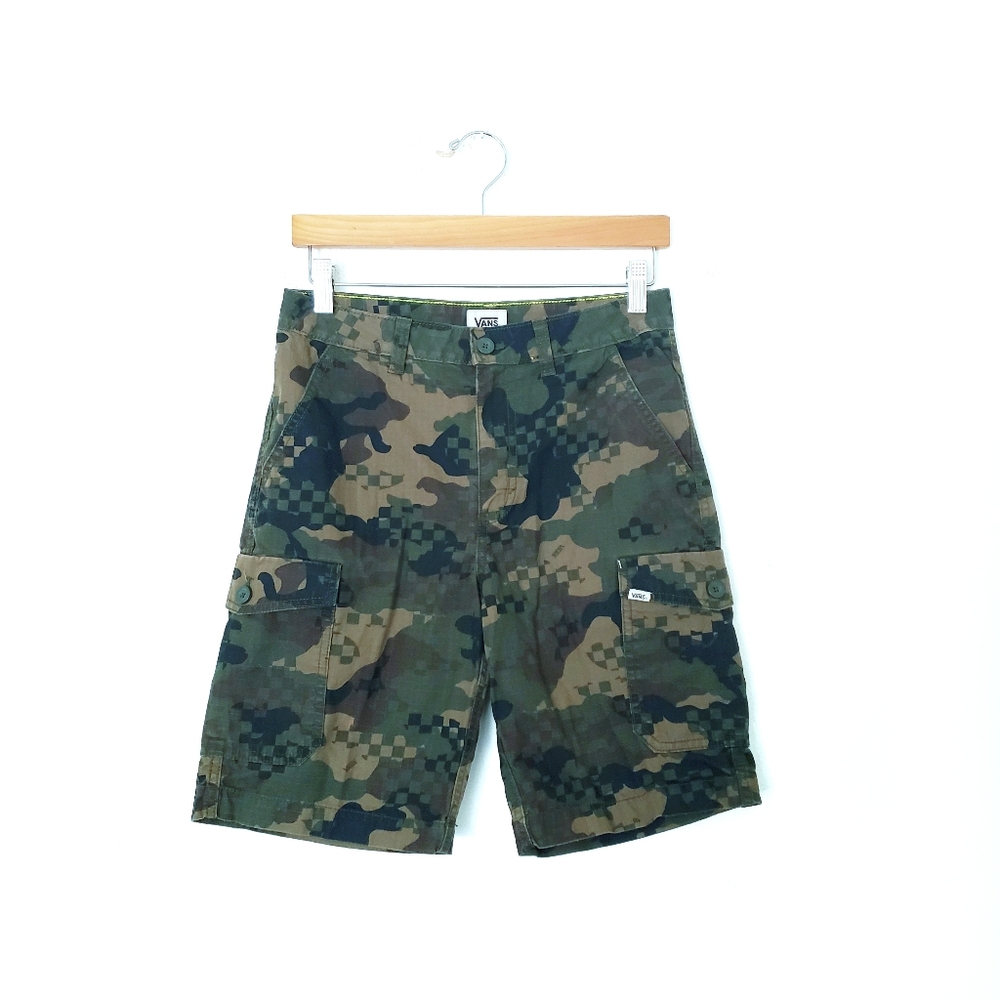 Van's Boys Checkmo Camo Cargo Shorts In Green Ranger